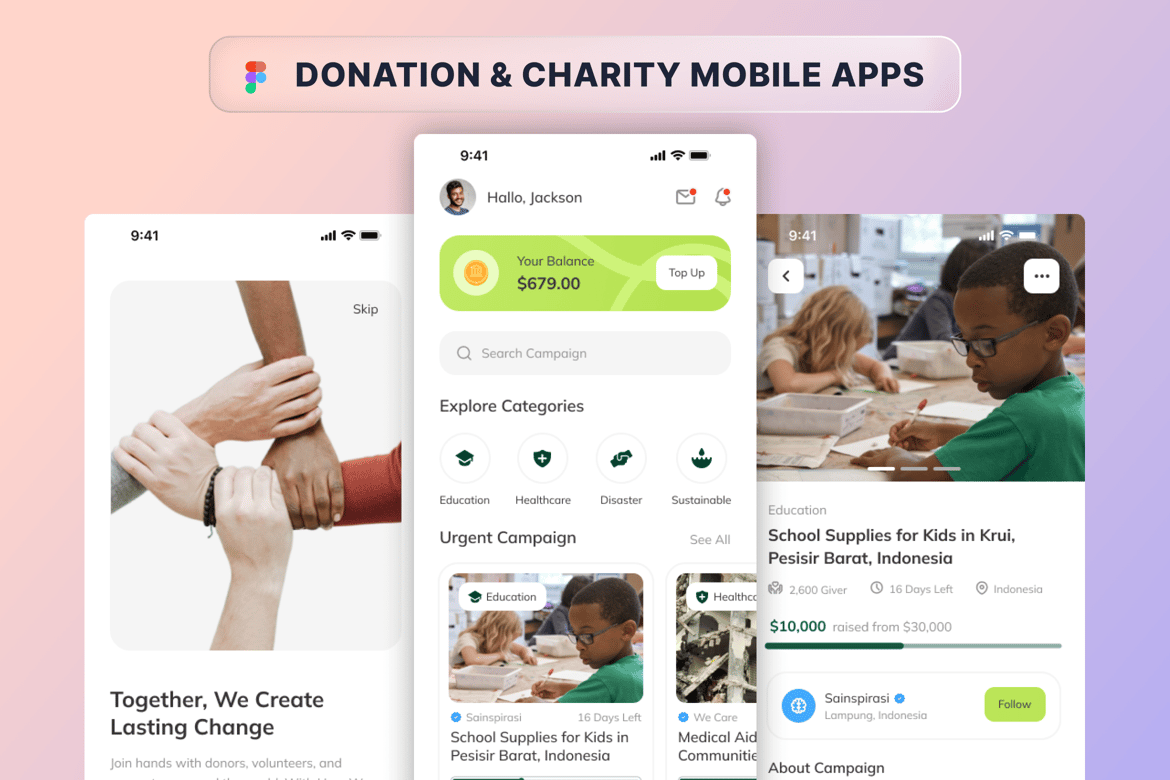 Download Donation & Charity Mobile Apps Figma Design