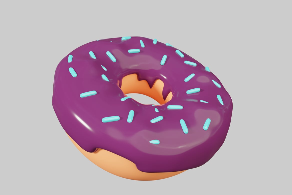 Download Donut with purple glaze and light blue sprinkles 3D Model