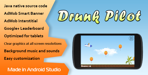 Download Drunk Pilot with AdMob and Leaderboard Android Game