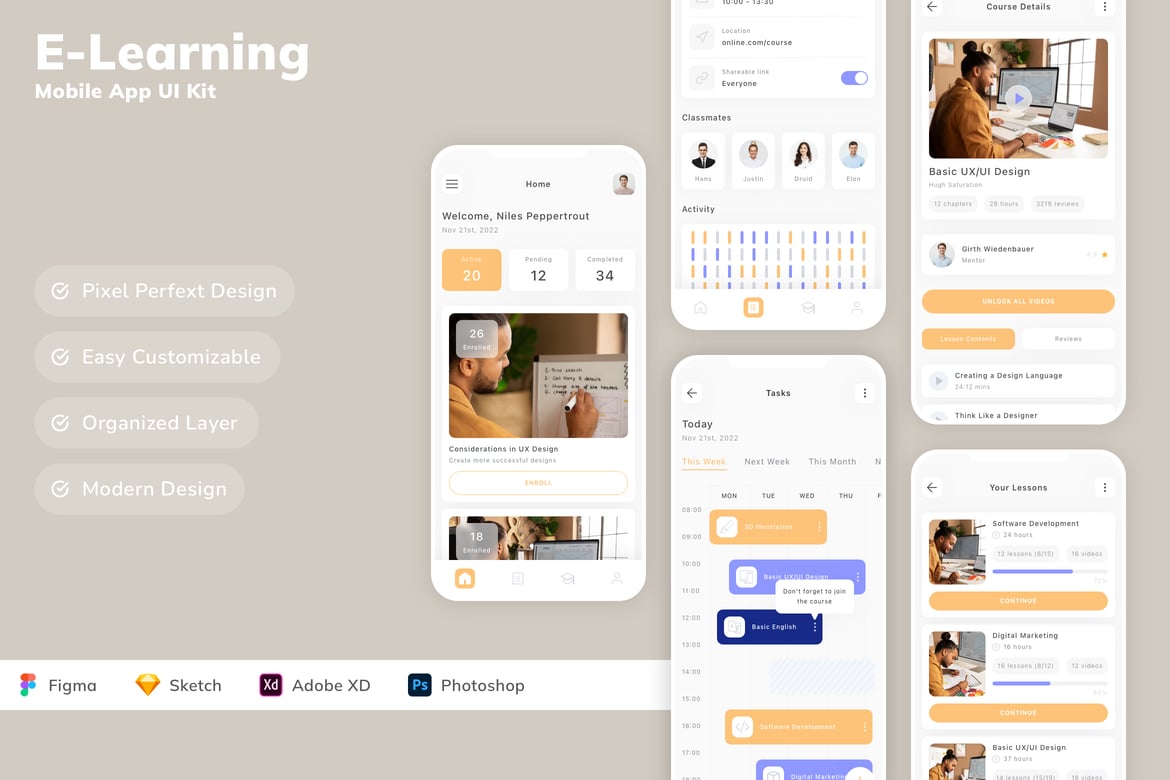 Download E-Learning Mobile App UI Kit Figma Design