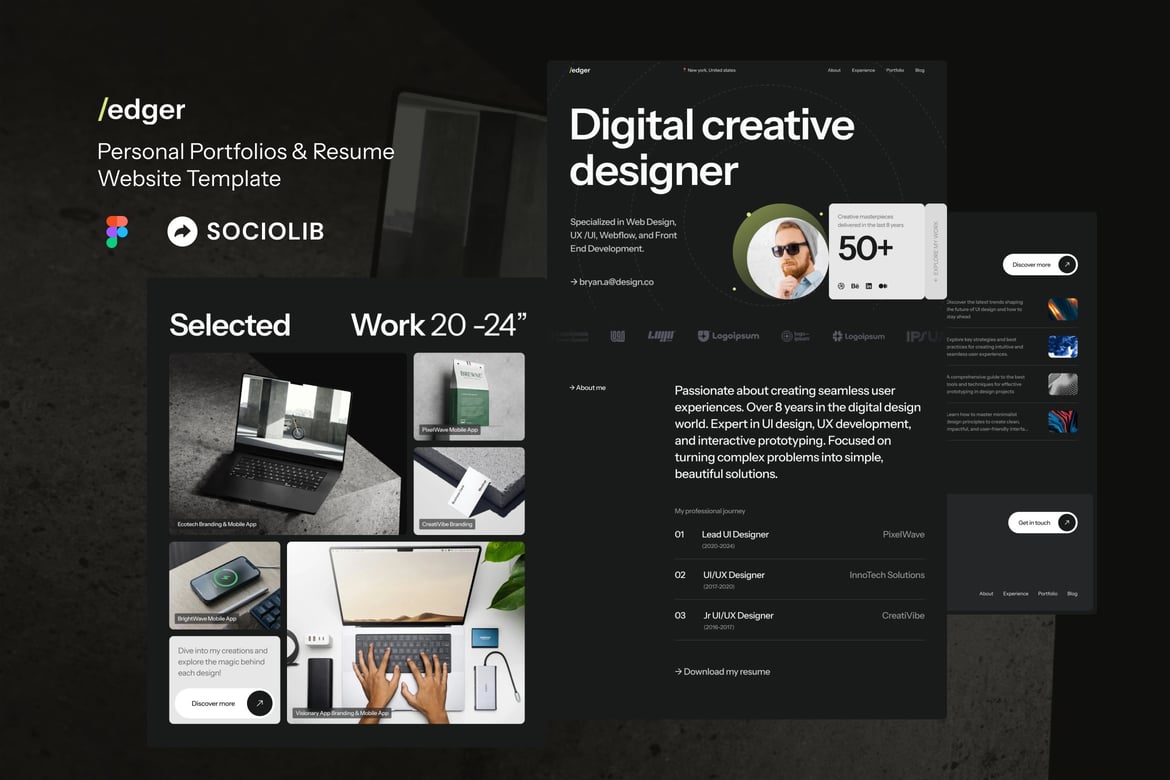 Edger - Personal Portfolios Landing Page Template Figma Design - Prime 