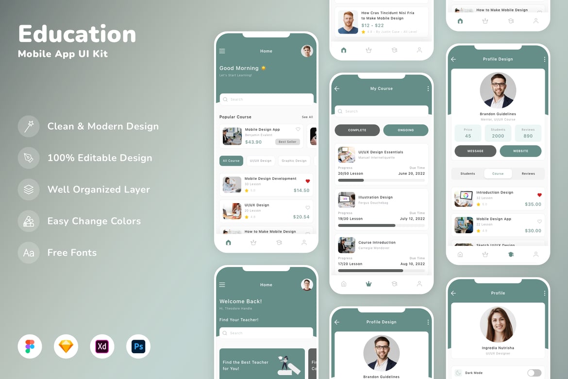 Download Education Mobile App UI Kit Figma Design