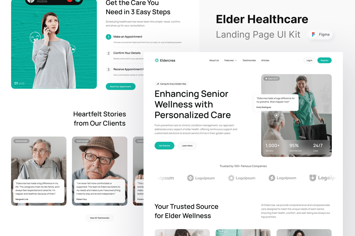 Download Eldercrea - Elder Healthcare Landing Page Figma Design