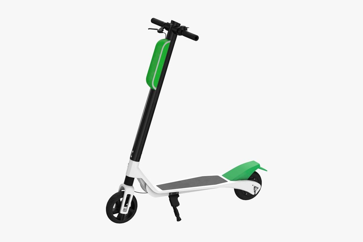 Download Electric Scooter Rental Clean and Dirty with White Frame, Black Handlebars, and Green Accents 3D Model