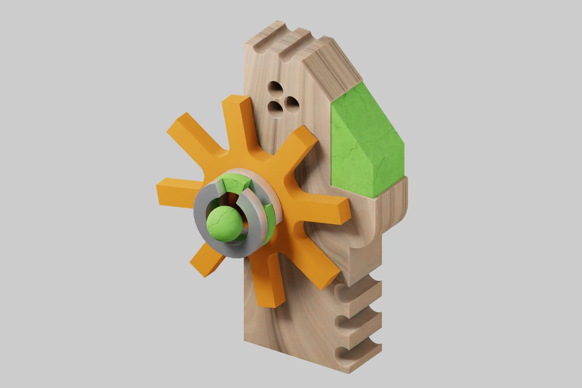 Download Elegant Wooden Toy with Embedded Green Sphere 3D Model