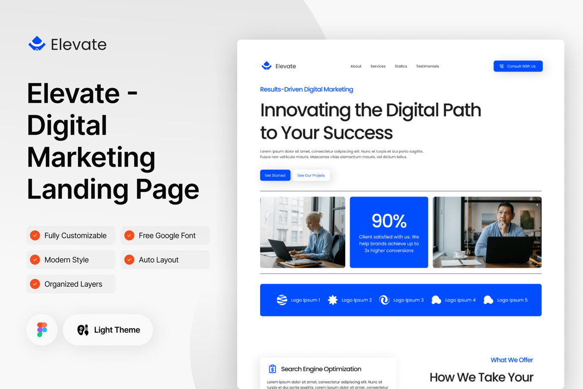 Download Elevate - Digital Marketing Landing Page Figma Figma Design