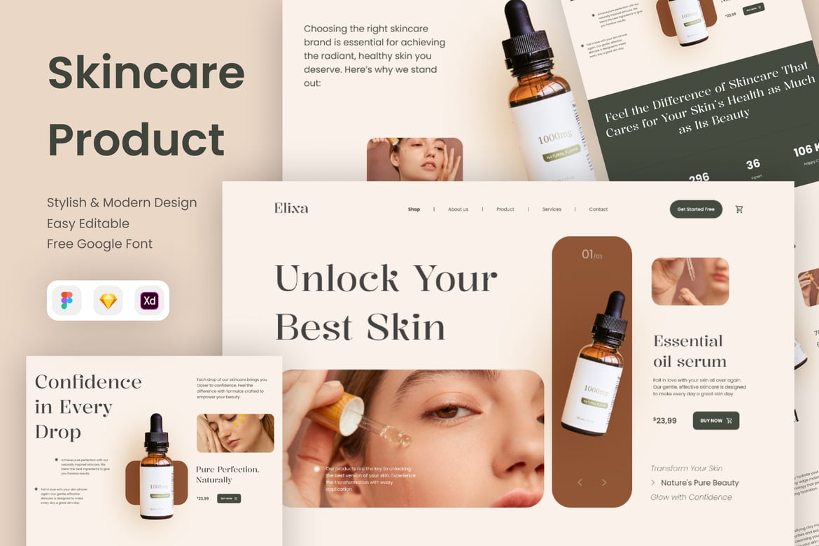 Download Elixa - Skincare Product Website Figma Design