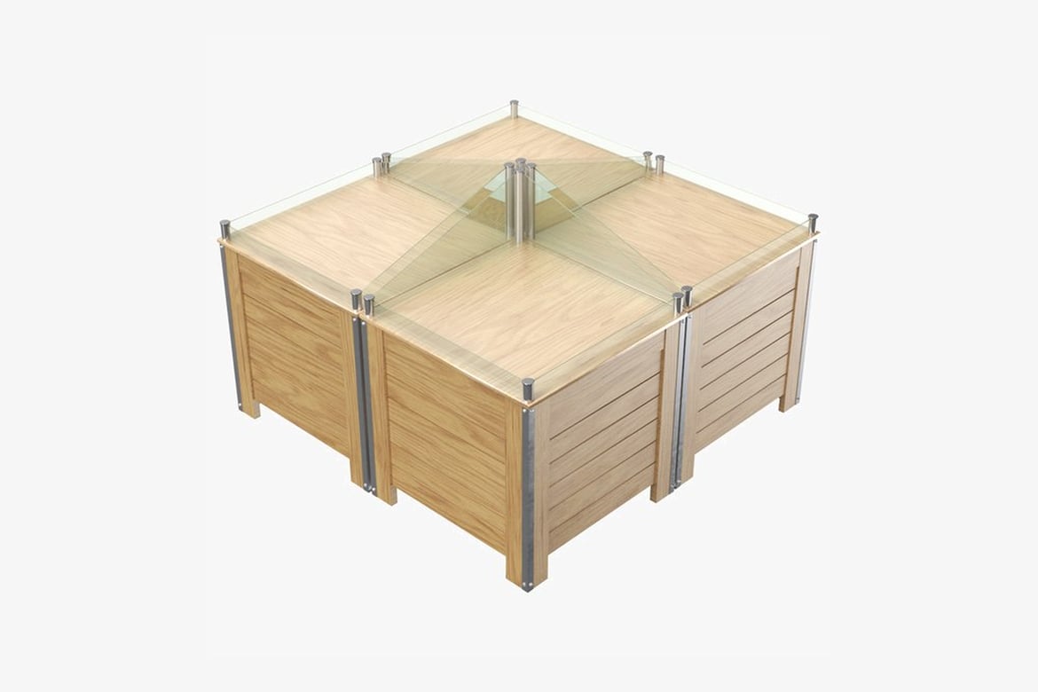 Download Empty Grocery Display, Light Wood and Glass Coffee Table with Geometric Top 3D Model