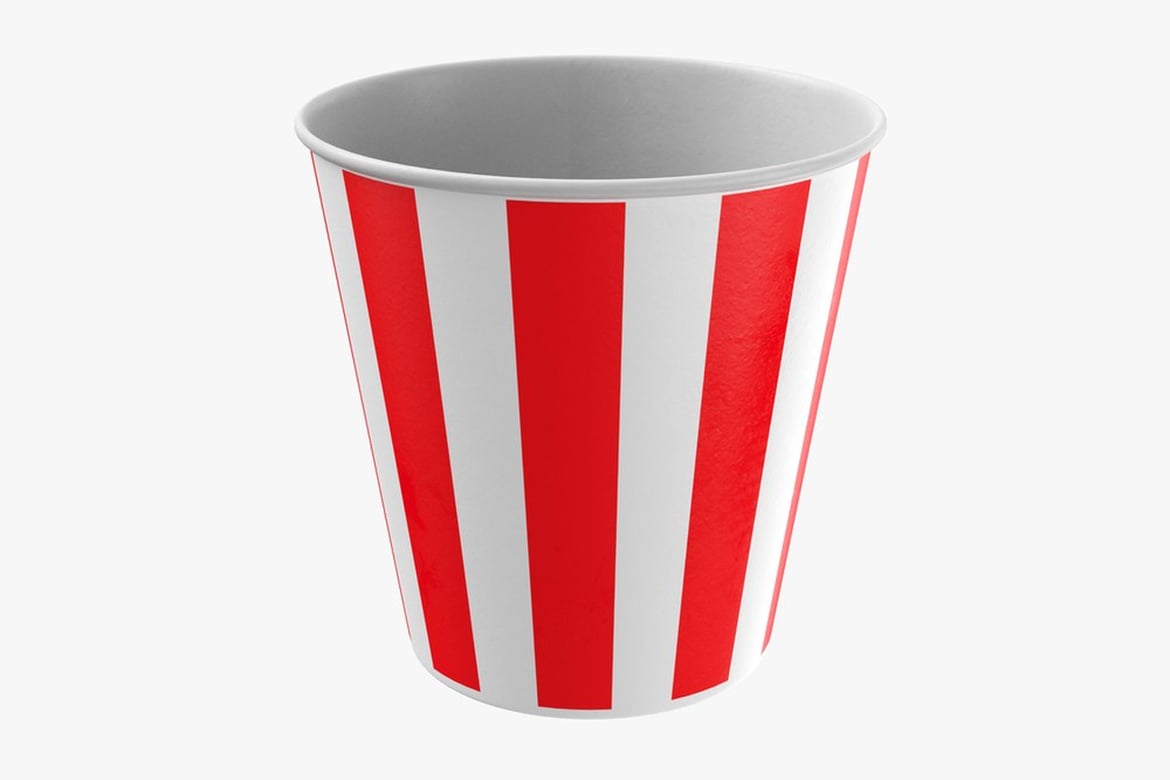 Download Empty Paper Cup, Red and White Striped Cylindrical Vessel 3D Model