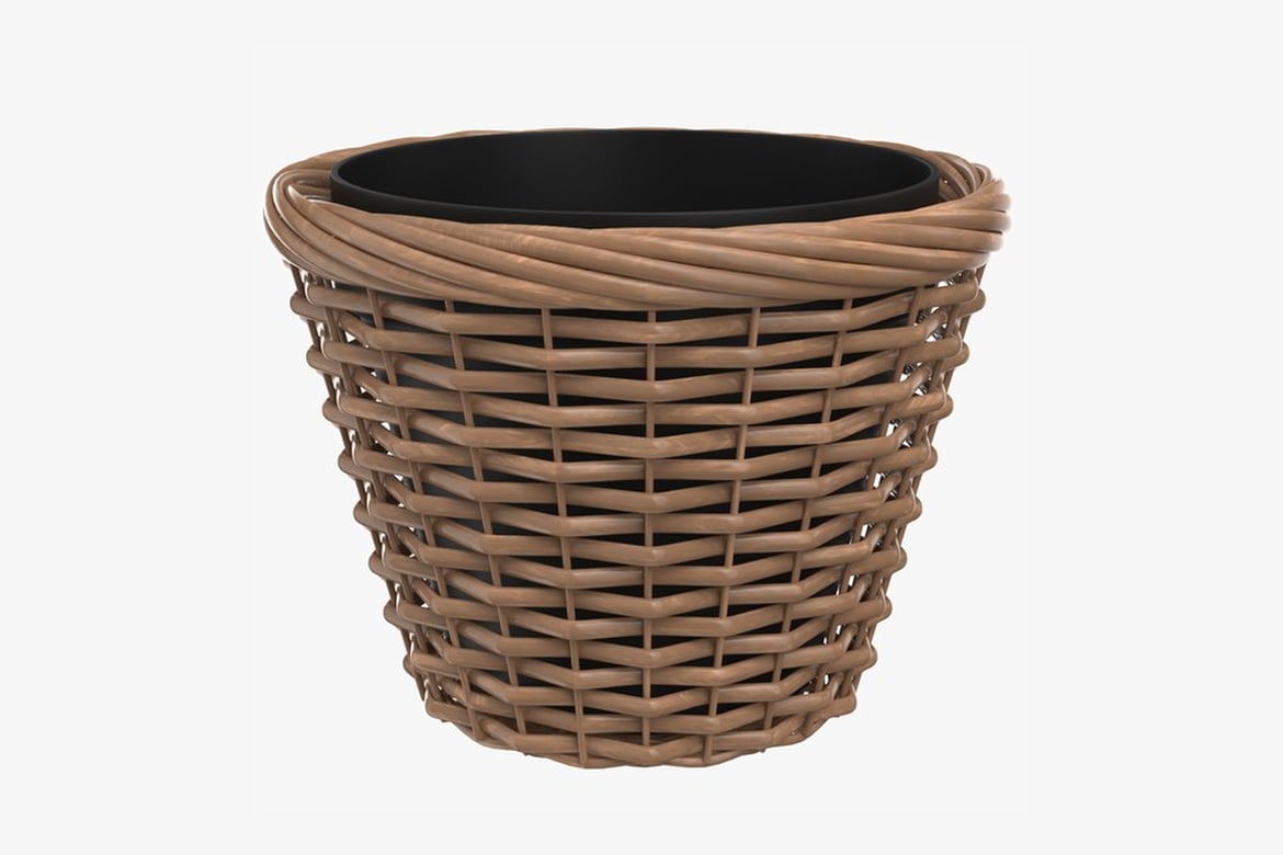 Download Empty Pot, Woven Cylindrical Basket with Dark Lining and Decorative Rim 3D Model