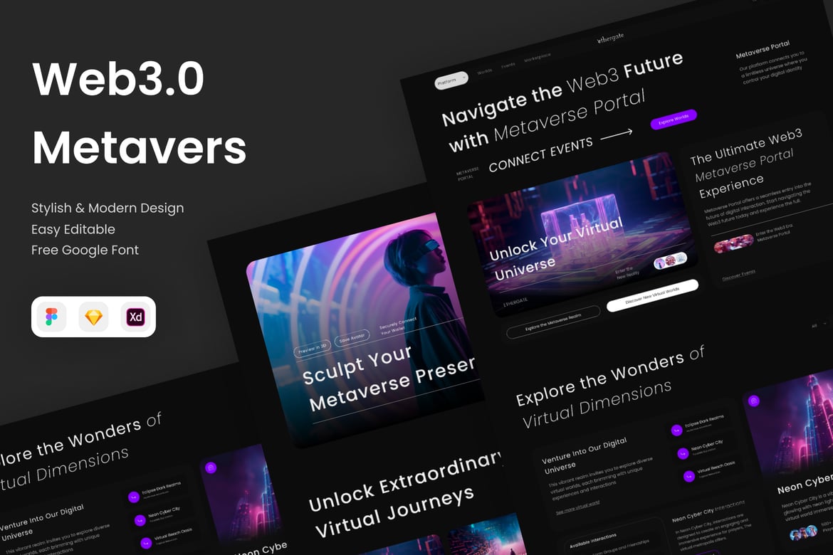 Download Ethergate - Web3 Metaverse Portal Landing Page Figma Design