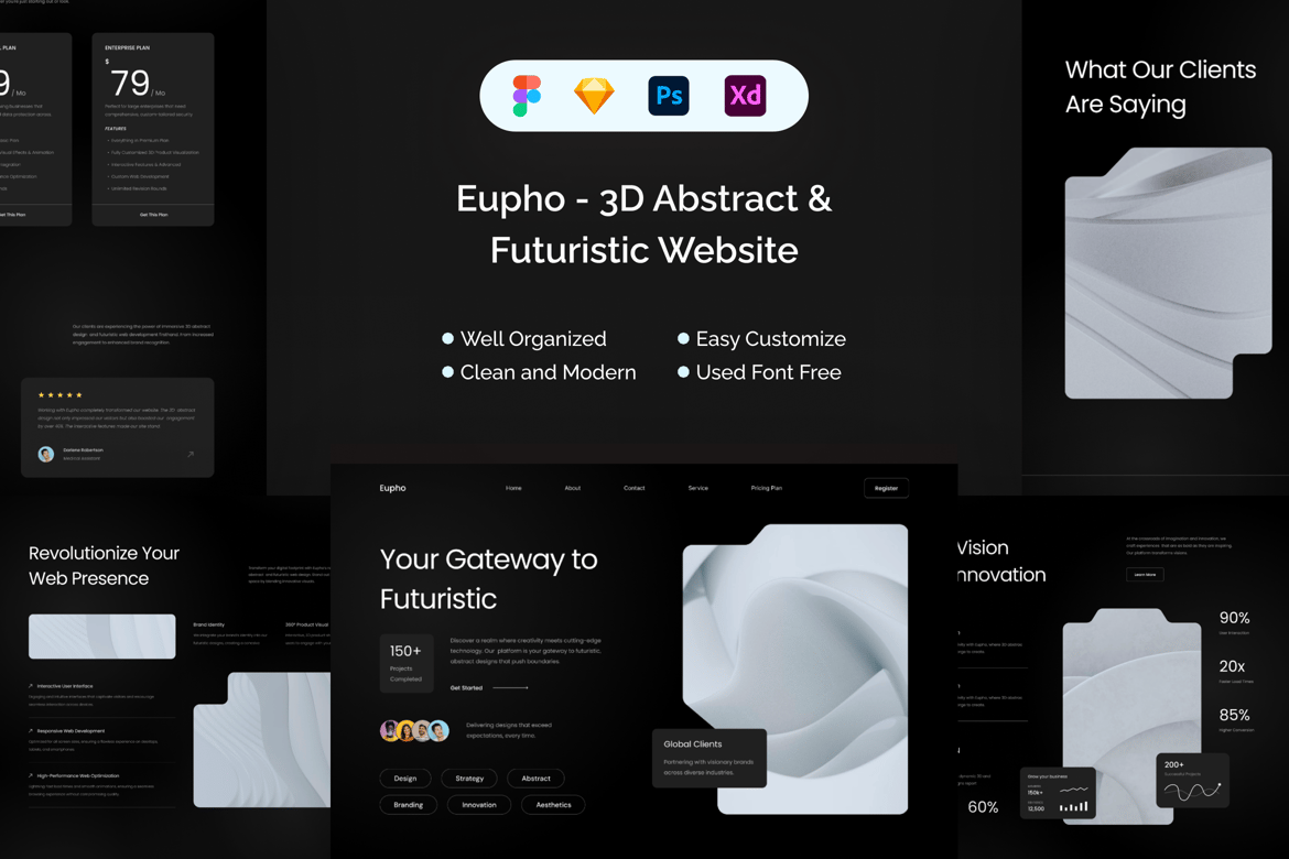 Download Eupho - 3D Abstract & Futuristic Website Figma Design