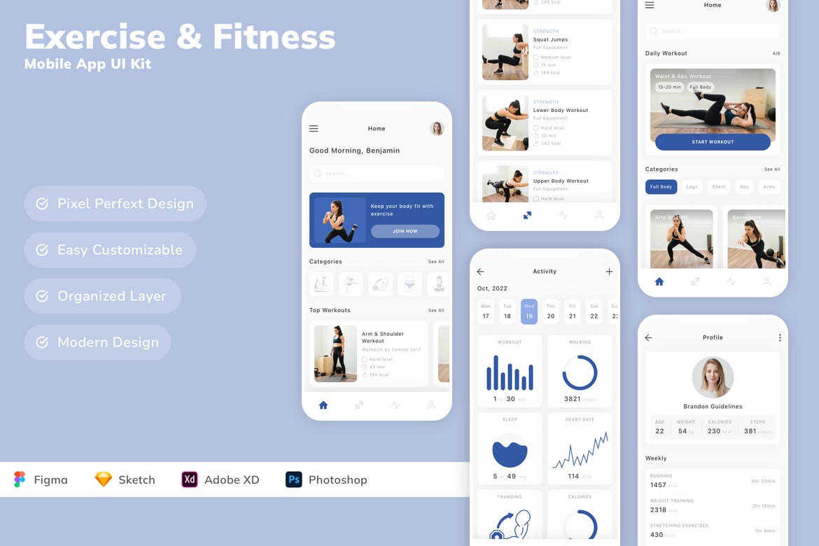 Download Exercise & Fitness Mobile App UI Kit Figma Design