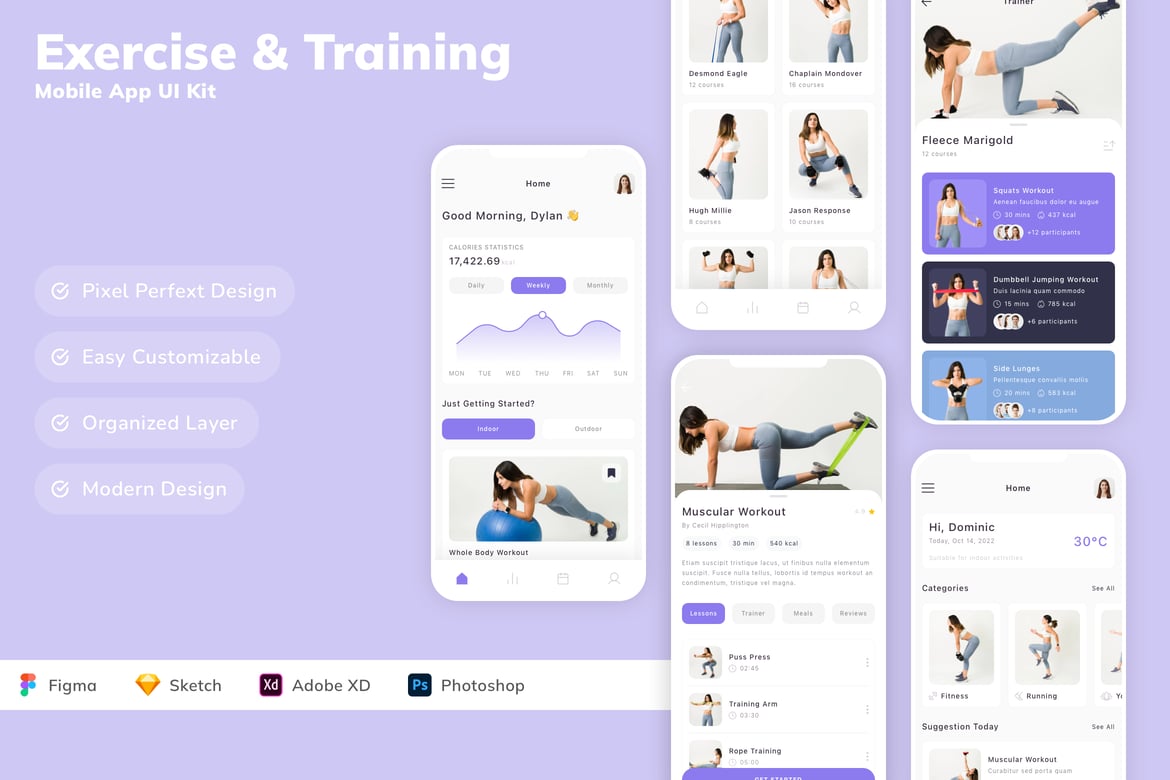 Download Exercise & Training Mobile App UI Kit Figma Design