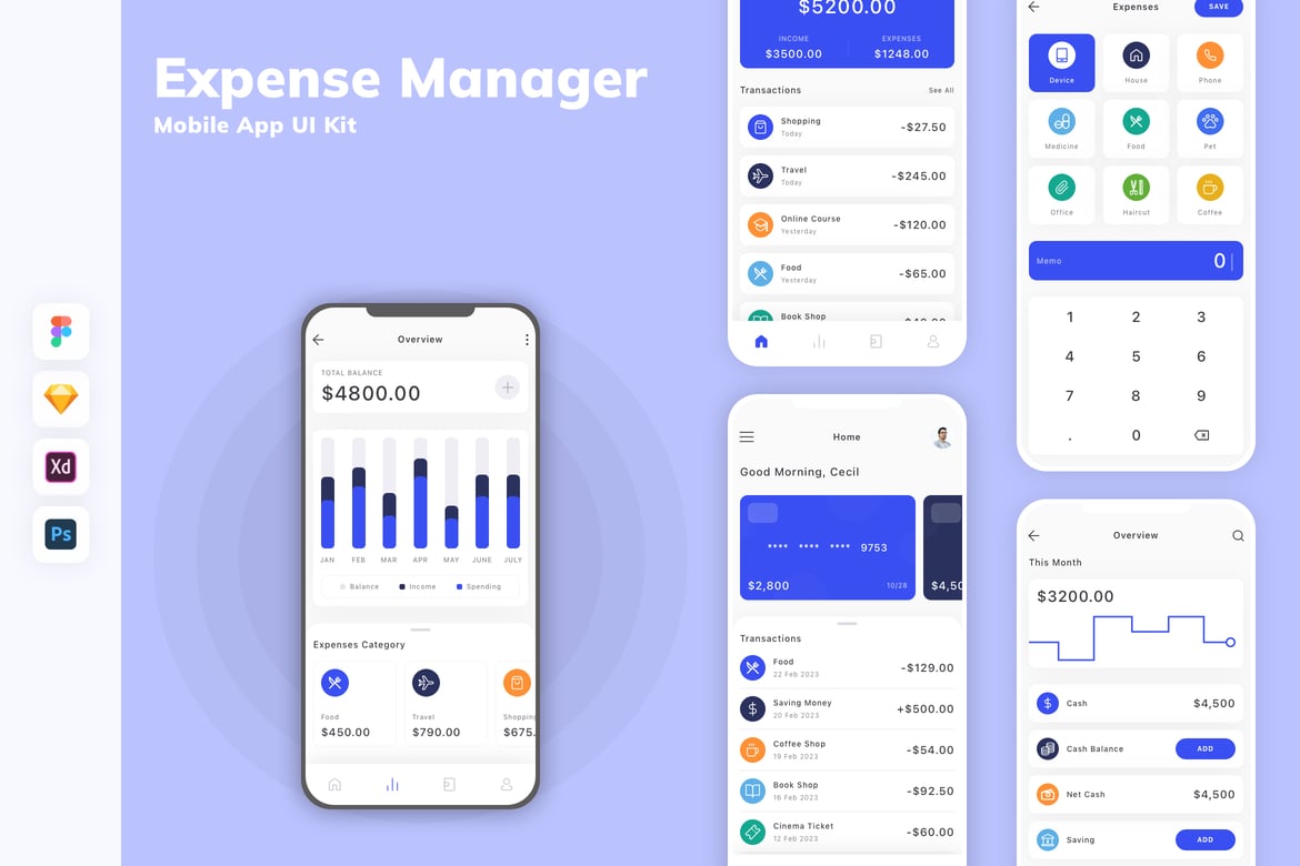 Download Expense Manager Mobile App UI Kit Figma Design