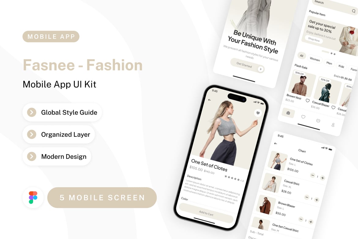 Download Fasnee - Fashion Mobile App UI Kit Figma Design