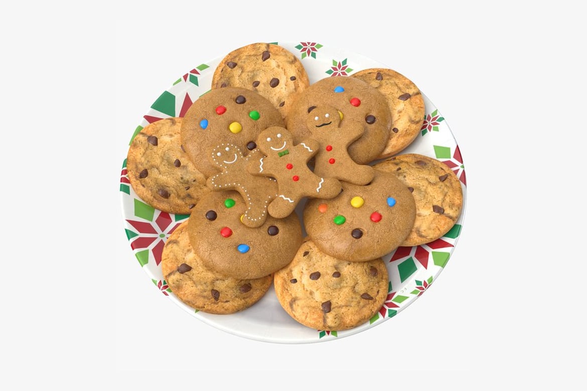 Download Festive Plate with Chocolate Chip Cookies and Decorated Gingerbread Men 3D Model