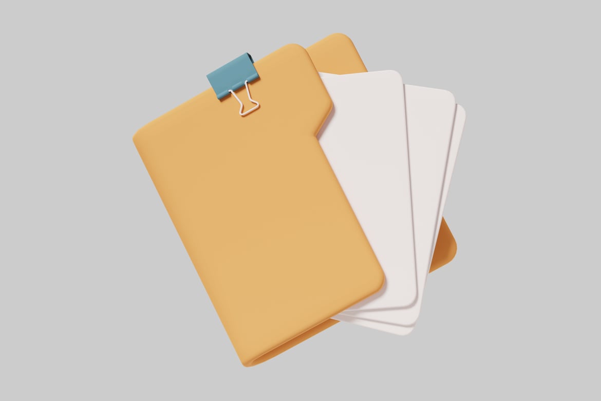 Download File folder with papers and binder clip 3D Model