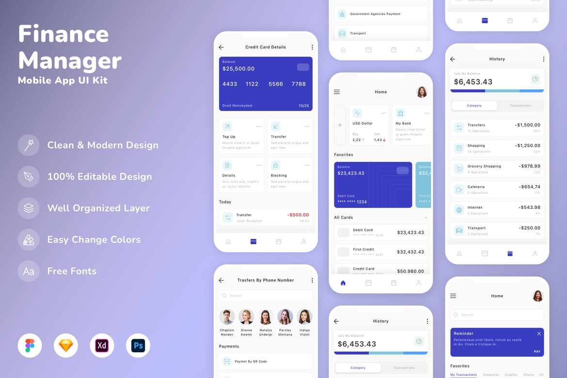 Download Finance Manager Mobile App UI Kit Figma Design