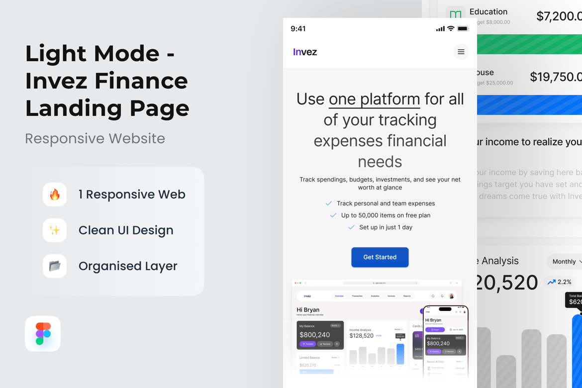 Download Finance Responsive Landing Page - Light Mode Figma Design