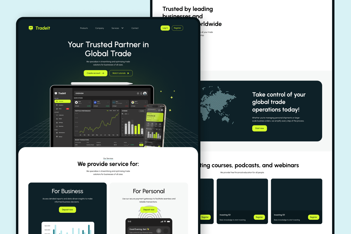 Download Fintech app landing page Figma Design