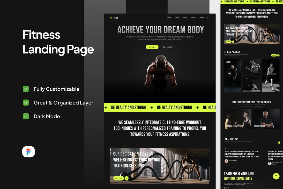 Download Fitness Landing Page - Fusion Figma Design