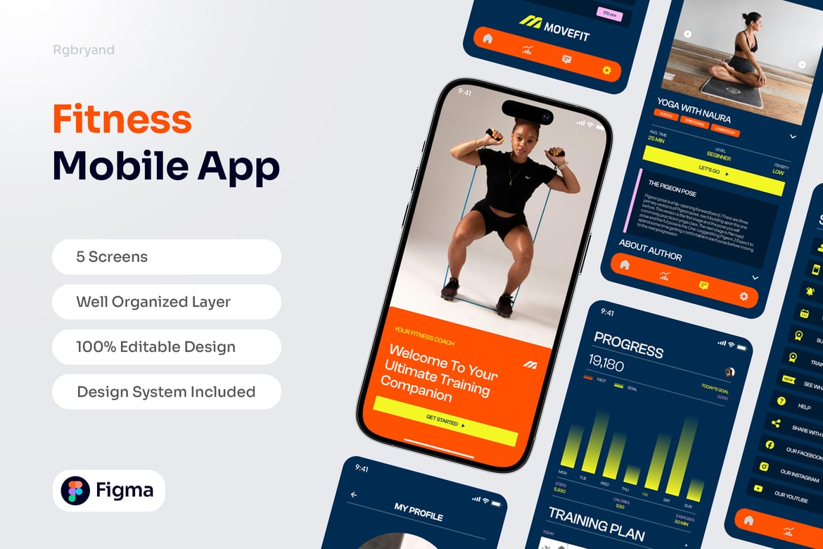 Download Fitness Mobile App Template Figma Design