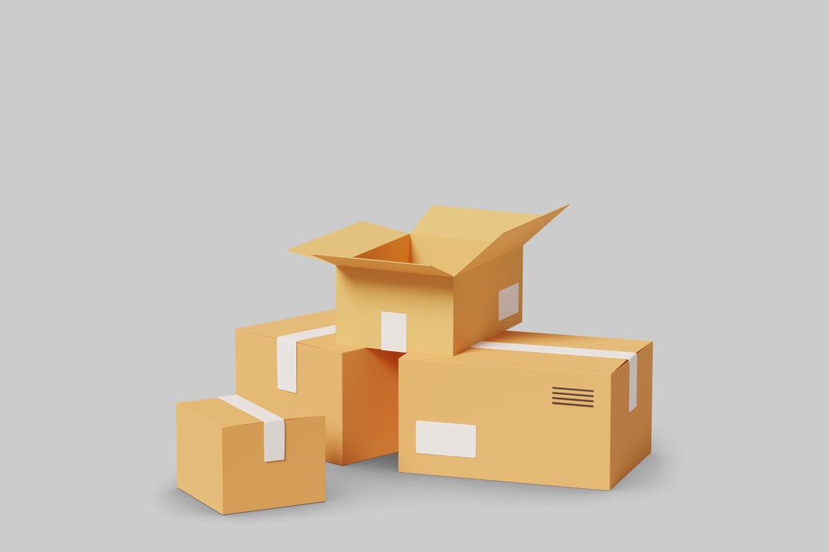 Download Five Cardboard Boxes 3D Model