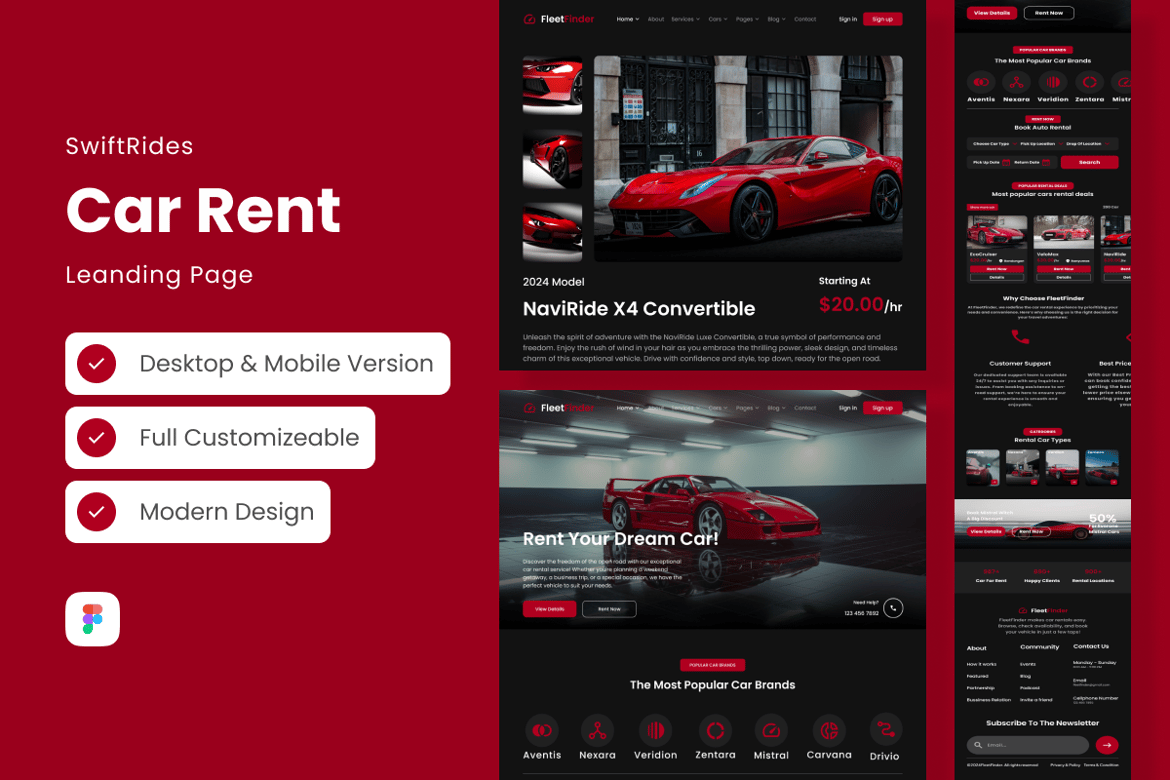 Download FleetFinder - Car Rental Landing Page Figma Design