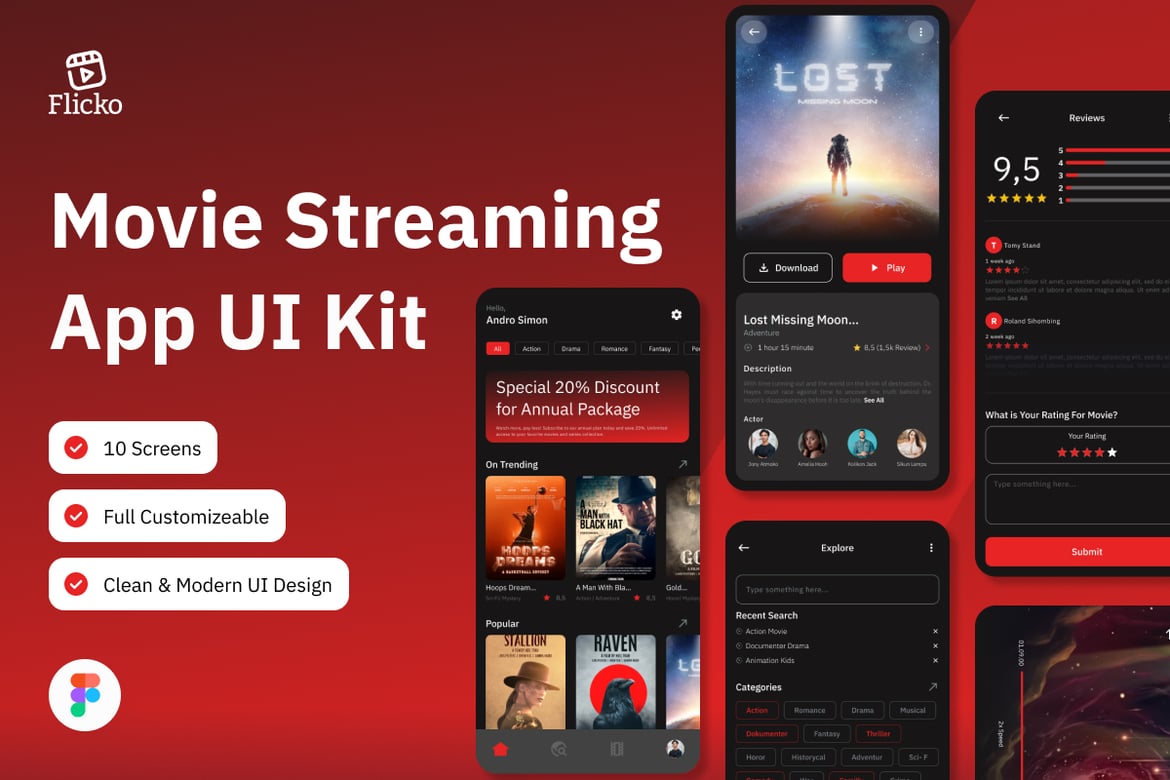 Download Flicko - Movie Streaming Mobile App Figma Design