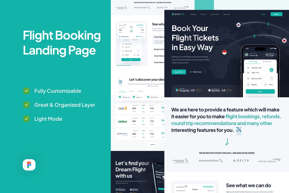 Download Flight Booking Landing Page - Ngefly Figma Design