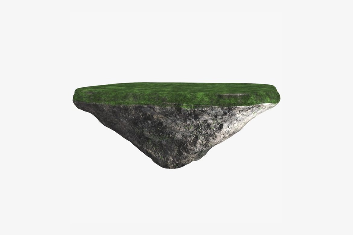 Download Floating Island, Triangular Landmass with Green Plateau and Rocky Sides 3D Model