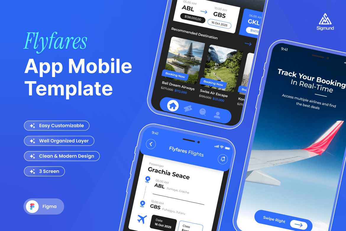 Download Flyfares - Flight Booking App Mobile UI Kits Figma Design