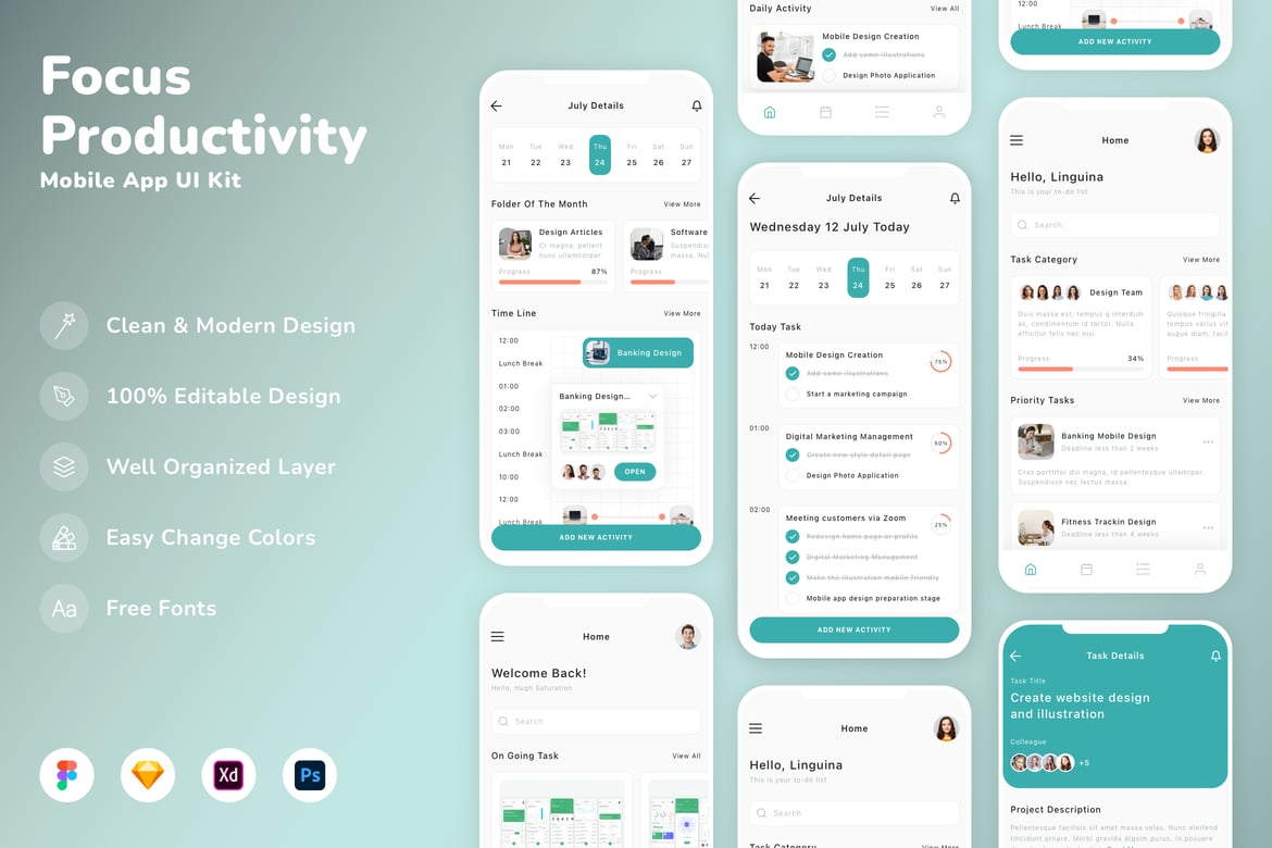 Download Focus & Productivity Mobile App UI Kit Figma Design