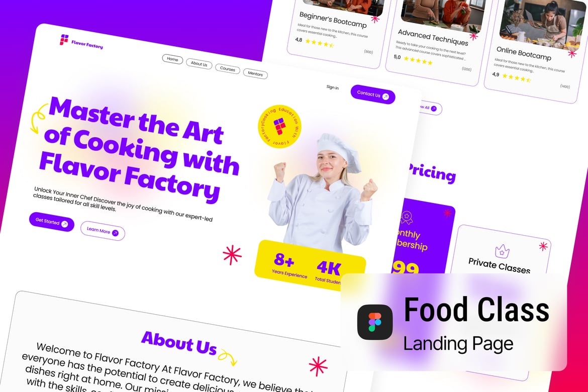 Download Food Class Landing Page Figma Design