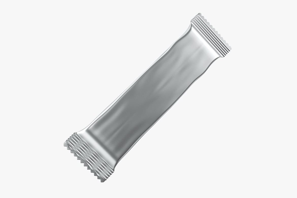 Download Food Packaging Bar, Angled Silver Package with Serrated Edges 3D Model