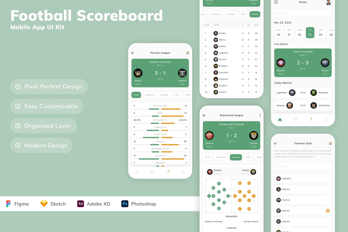 Download Football Scoreboard Mobile App UI Kit Figma Design