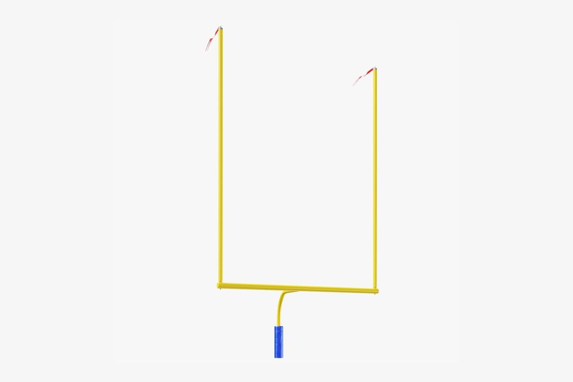 Download Football Uprights Posts, Yellow Goalpost with Blue Base and Red Flags 3D Model