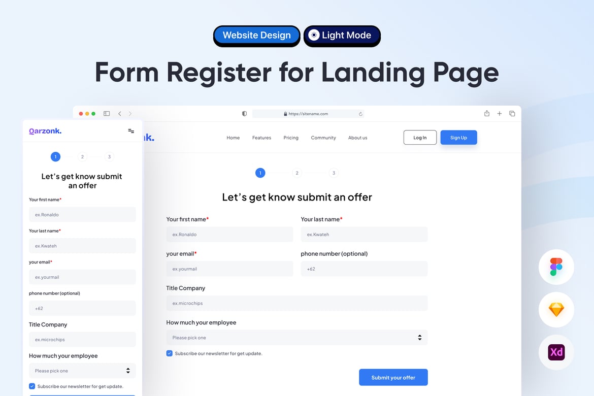 Download Form Register for Landing Page Figma Design