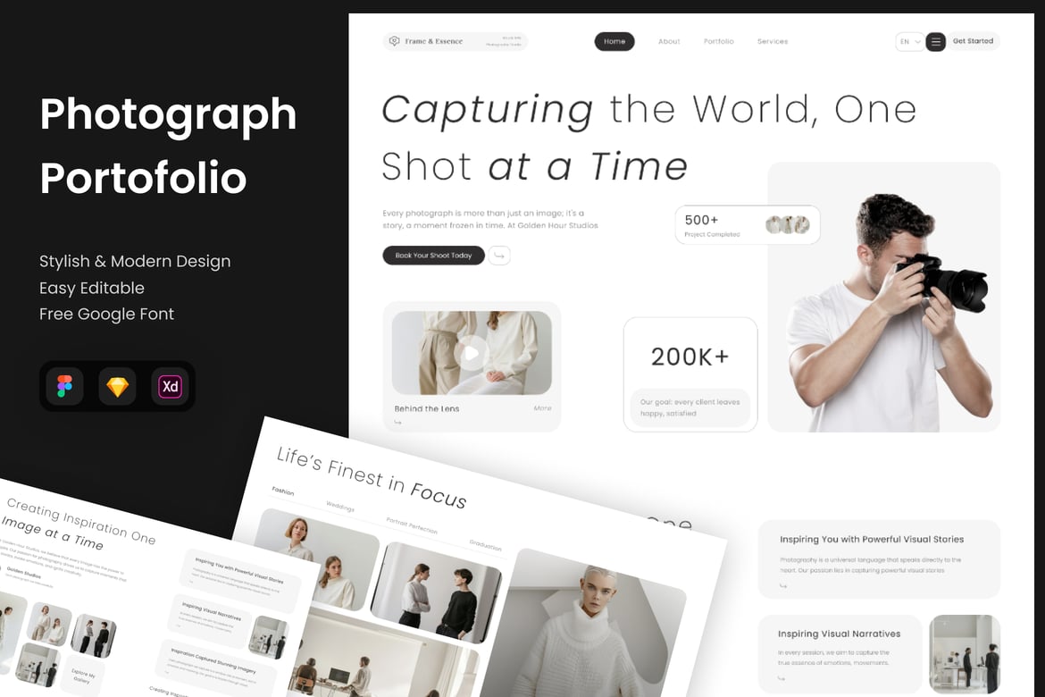 Download Frame & Essence - Photograph Portofolio website Figma Design