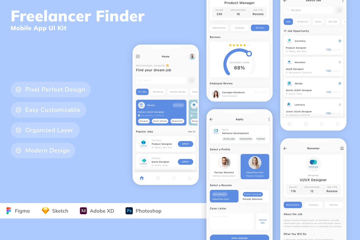 Download Freelancer Finder Mobile App UI Kit Figma Design