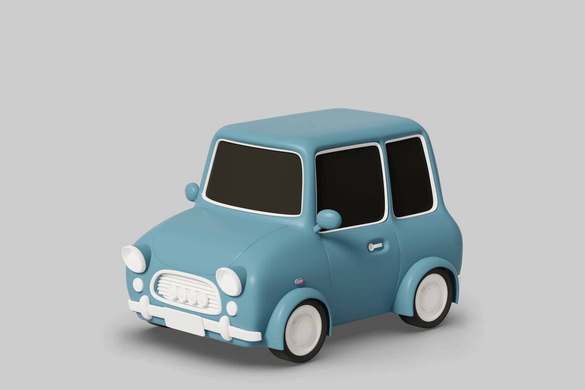 Download Front view of a small blue car 3D Model