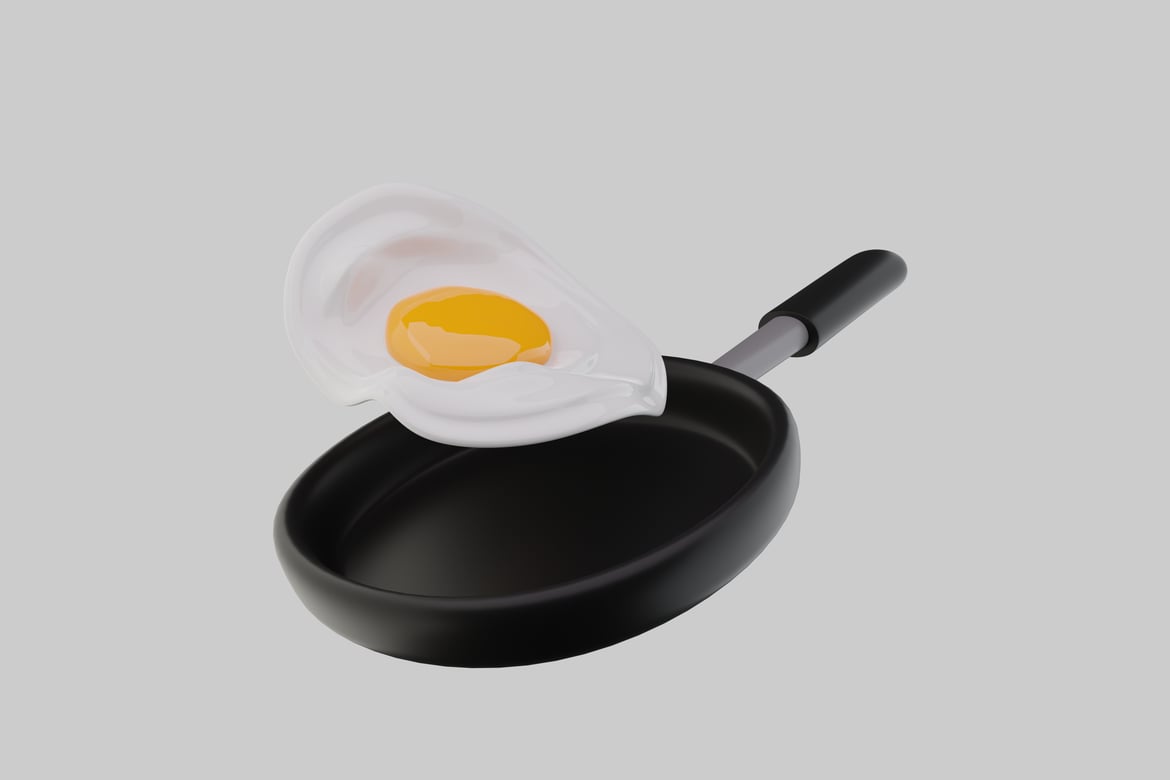 Download Frying pan with fried egg 3D Model