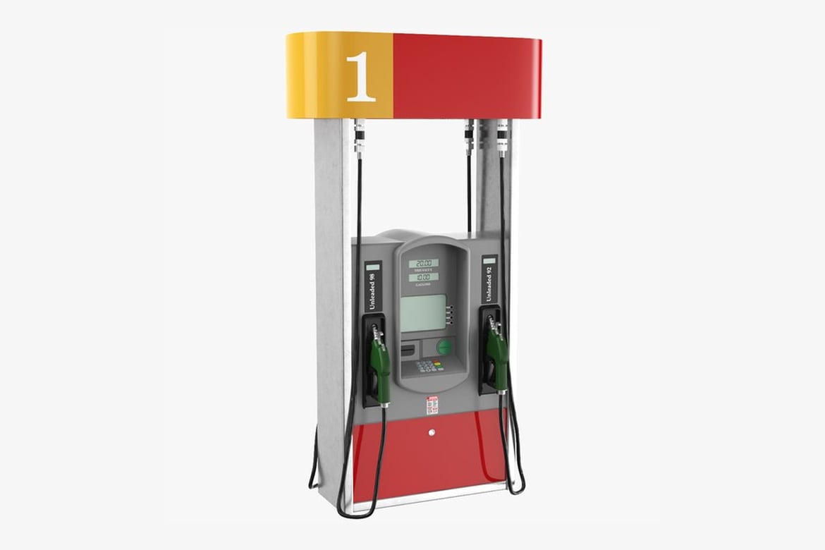 Download Fuel Dispenser, Gas Pump with Red and Yellow Canopy 3D Model