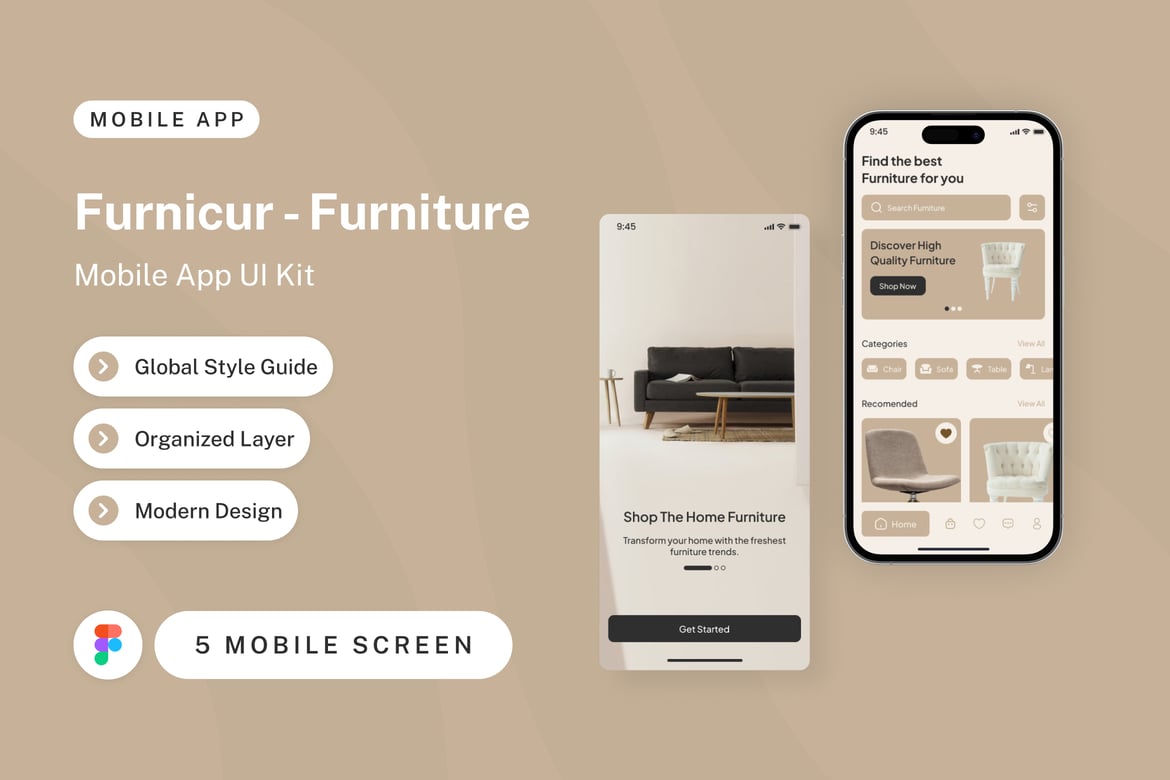 Download Furnicur - Furniture Mobile App UI Kit Figma Design