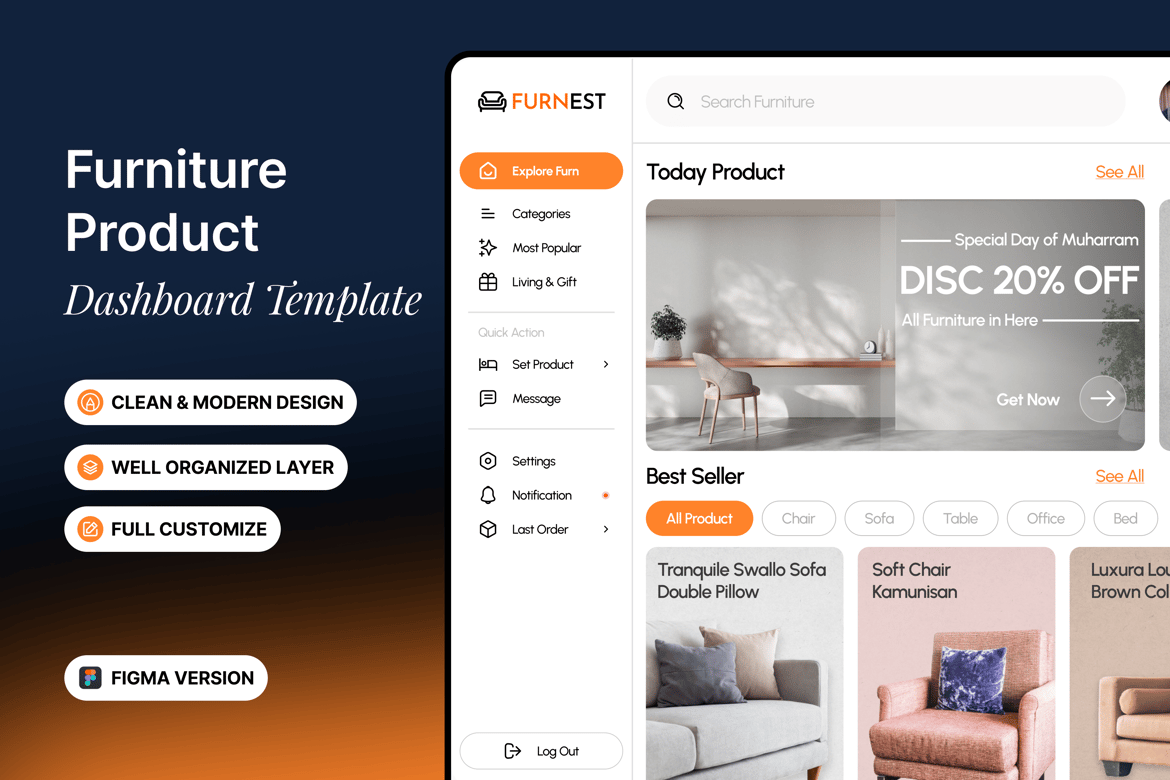 Download Furniture Product - Dashboard Template Figma Design