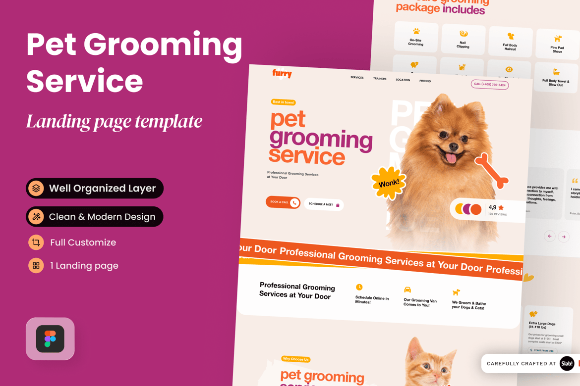 Download Furry - Pet Grooming Service Landing Page Figma Design