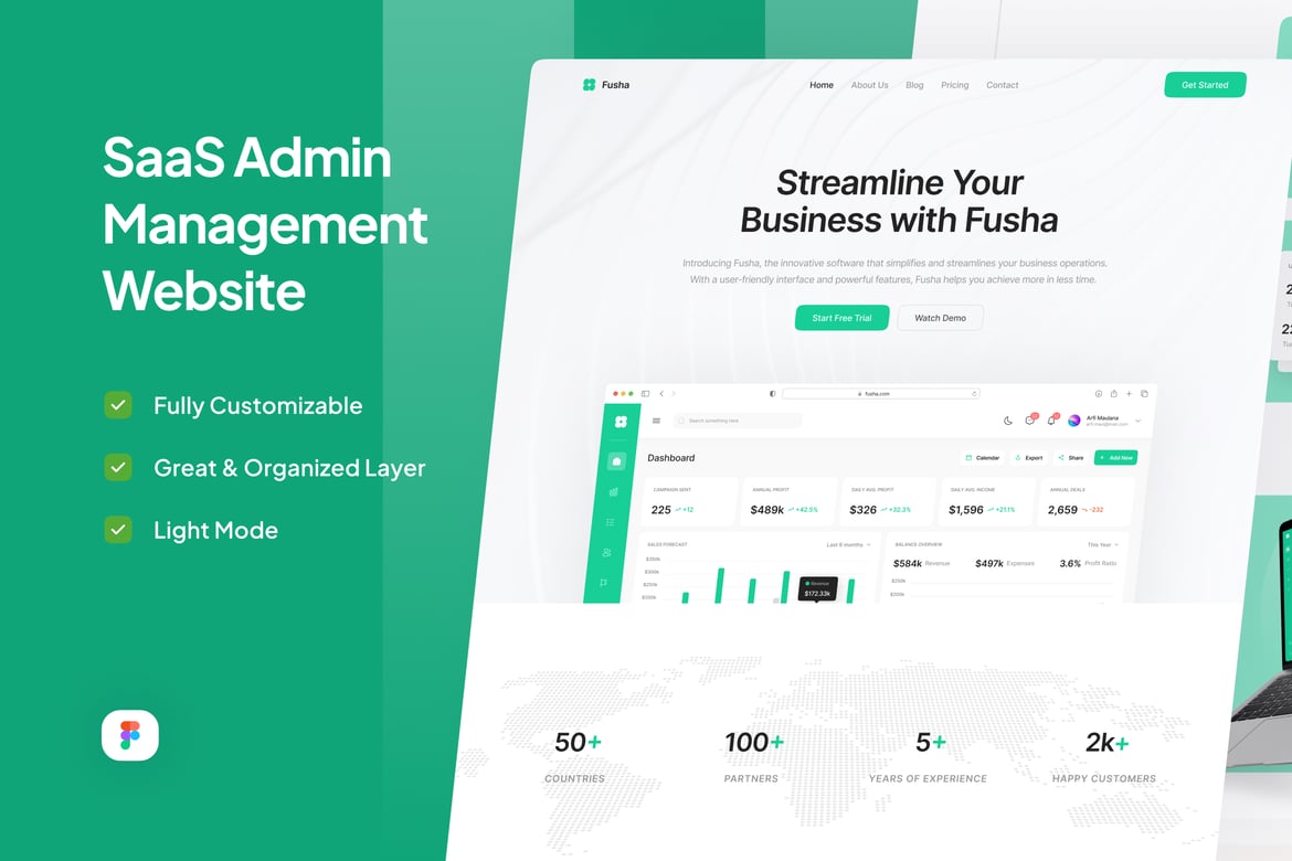 Download Fusha - SaaS Admin Management Landing Page Figma Design