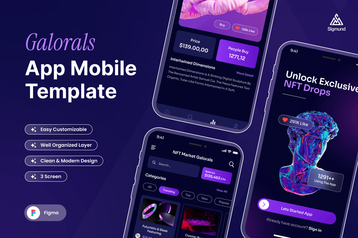 Download Galorals - NFT Market App Mobile UI Kits Figma Design