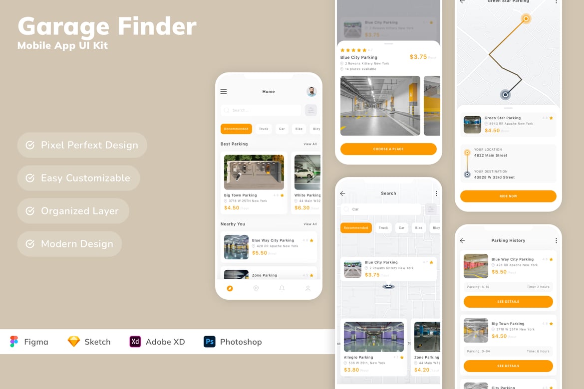 Download Garage Finder Mobile App UI Kit Figma Design